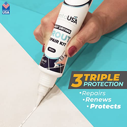 Penta USA White Grout Filler and Grout Removal Tool Bundle Set - 8.8 oz Fast Drying Grout Repair Kit, Restores Tiles Joints, Tile Grout Scraper Saw