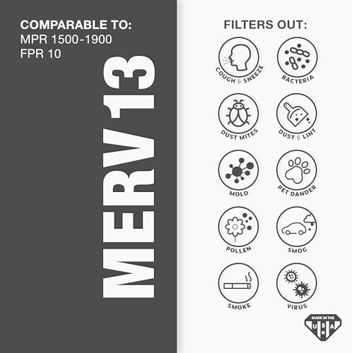 Aerostar 14x18x1 MERV 13 Air Filter, 6 Pack Set of HVAC Furnace Filters, Electrostatic MPR 1500-1900 & FPR 10 (Actual Size: 13 3/4 x 17 3/4 x 3/4 inches) Pro MERV 13