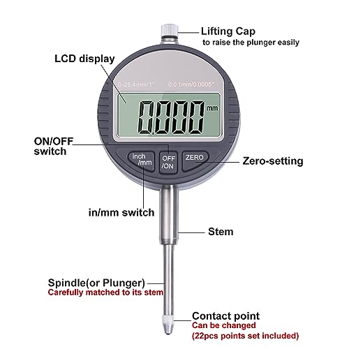 Qnkaa Electronic Digital Dial Indicator 0-1" / 25.4mm