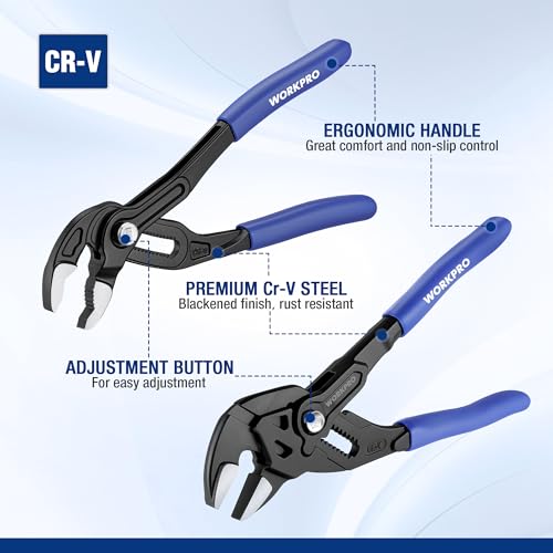 WORKPRO 2 PCS 7-Inch Pliers Wrench & Groove Joint Pliers Set, Quick Adjust 7 inch & 7 inch