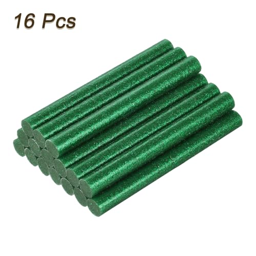 uxcell 16pcs Mini Hot Glue Gun Sticks 4 inch x 0.27 inch Small Glue Sticks for Glue Gun, 7 x 100mm Glitter Dark Green 0.27 x 4 inch