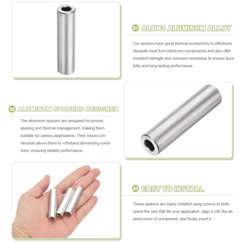 uxcell 15Pcs Aluminum Spacer 1/2" OD x 1/4" ID x 2" Length Screw Standoff Bushing Plain Finish Unthreaded Round Metal Spacer for 1/4" ID Screws Bolts and Rods, Silver 2 Inch