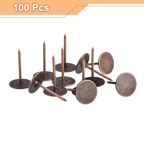 uxcell Upholstery Tacks Nail Pins Furniture, 100Pcs 19x30mm Thumb Tack Pins Assortment Kit Carbon Steel for Home Sofa DIY Decorative Nail Heads Nails, Red Bronze 100
