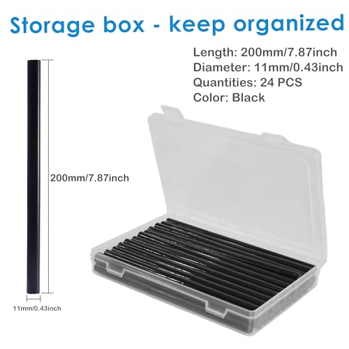 Hot Glue Gun Sticks: Black Full Size 0.43" X 7.9" for DIY Lovers - 24 Pack High Adhesion for Home Craft, Birthday Christmas Greeting Card, Fabric & Jewelry Making with Storage Box