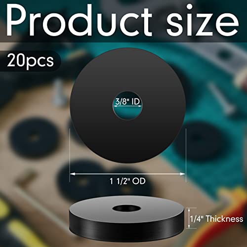 20 Pcs Rubber Washers Flat 1 1/2 Od x 3/8 ID x 1/4 Inch Rubber Bushings 20