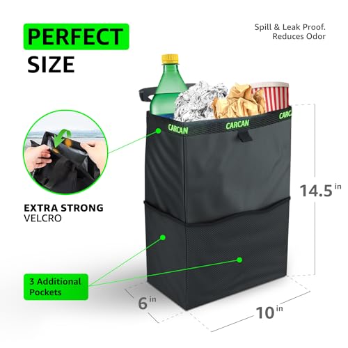 CarCan The Original 3 in 1 Hanging Car Trash Can for Back Seat, Cooler & Storage Bag – Metal Framed, Washable & Reusable Car Trash Bin with 3 Pockets (Pack of 1) (Pack of 1)