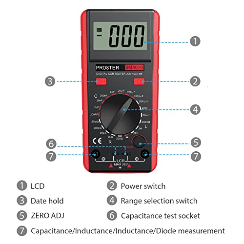 Proster LCR Meter Multimeter Capacitance Inductance Resistance Tester Red