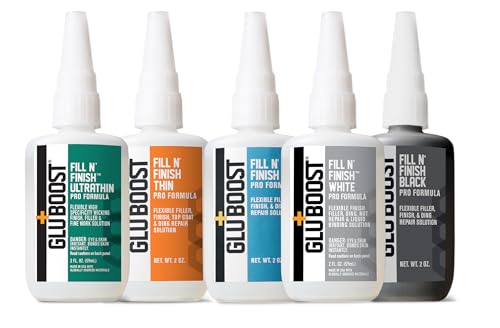 GluBoost Fill n' Finish Black - Flexible Non Cracking and Durable Self-Leveling Wood Clear Pore Filler Finish - Ding Repair Solution - Black - 2 Oz