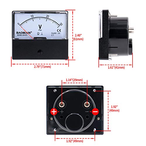 Baomain Voltmeter DH-670 AC 0-30V Rectangular Class 2.5 Analog Panel Volt Voltage Meter (Pack of 4) 71 x 61 mm / 2.8" x 2.4" (L*W) (Pack of 4)