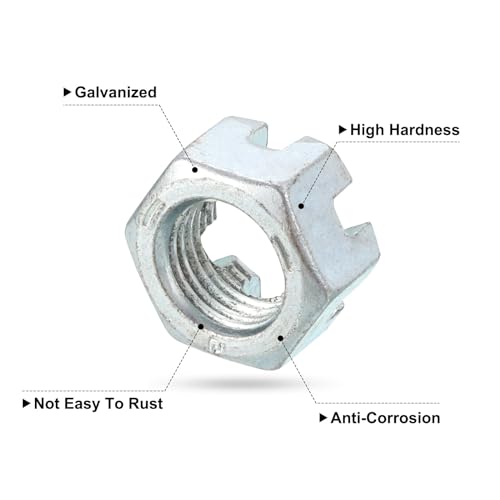 uxcell 8Pcs 1/2"-20UNF Hexagon Slotted Nut, Grade 6.8 Zinc Plated
