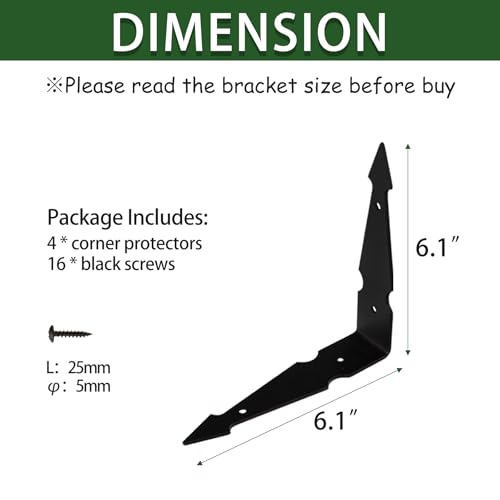 Farmhouse Metal Corner Brackets Decorative Wood Table 6.1" Matte Black Corner Protectors for Retro Industrial Wood Dresser Nightstand TV Stand Bed Frame(Height:1.3") 4Pcs Height:1.3" Length:6.1"