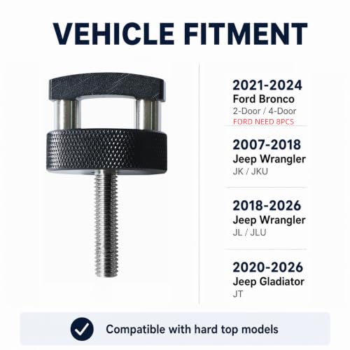 8Pcs Hard Top Quick Removal Fastener Thumb Screw with D Ring for 2007-2018 Jeep Wrangler JK, 2018-2022 JL & Gladiator JT 8
