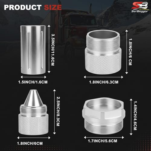 1.375''X24 Cone Shaped Parts Aluminum Alloy Cones Sealed End Cap Compatible with Kenworth Peterbilt Volvo Freightliner Mack International Trucks-12PCS Silver