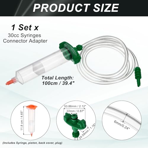 uxcell 30cc Air Tubing Glue Dispenser Syringes Kit, Syringes Connector Adapter Plastic Clear Tube Sleeve with Piston, End Cap, Top Hat for Industrial Glue Liquid Dispensing, Green