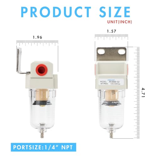 1/4" NPT Air Dryer for Compressor | Compressed Air Line Filter | 5 Micron Brass Element|Bracket, Poly Bowl, 145 psI 1/4" NPT