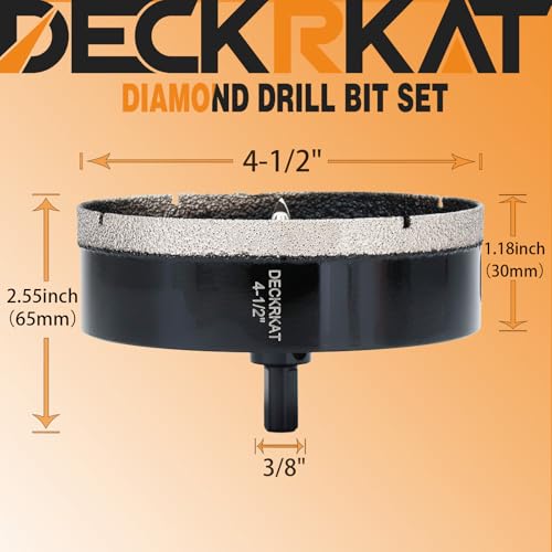 4-1/2 inch Diamond Hole-Saw Bits with Pilot Drill Bit -4-1/2" Diamond Tipped Tile Hole Saws with Guiding Bit Accurate Drilling for Porcelain Tile Ceramic Pottery Granite Stone Glass Bottles 115mm. 4-1/2”