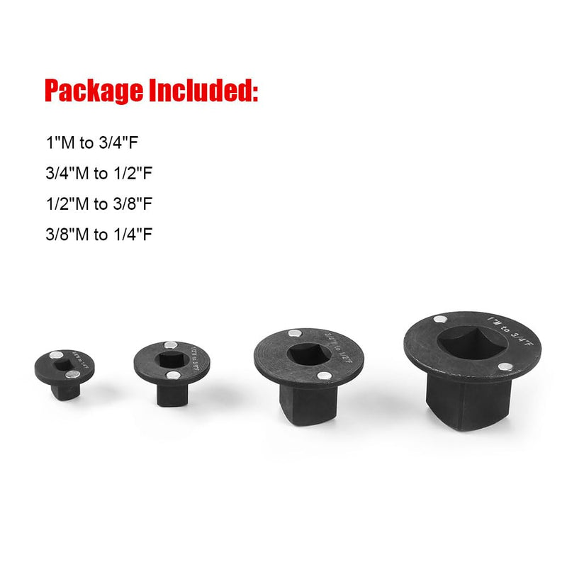 Low Profile Impact Socket Adapter Set, 4PC Drive Size Adapters for Tight Spaces, 3/4" to 1", 1/2" to 3/4", 1/2" to 3/8", 1/4" to 3/8"