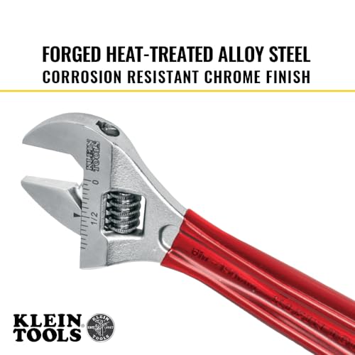 Klein Tools D507-6 Adjustable Wrench, Extra Capacity Jaw Forged Drive Wrench with High Polish Chrome Finish, 6-1/2-Inch Dipped Handle, 6-Inch