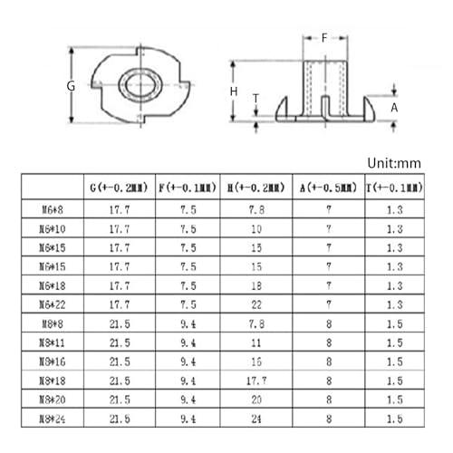 (50 Pieces) M10 Solid 304 Stainless Steel T Nut Four Claws Threaded Inserts