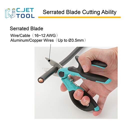 C.JET TOOL 7" Stainless Professional Electrician Scissors Multi-Grip Design Aluminium Copper Soft Cable