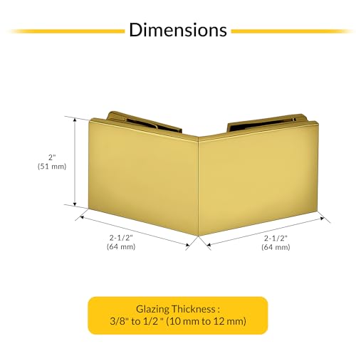 Brixwell Square 135 Degree Glass-to-Glass Clamp, Brass, Polished Brass