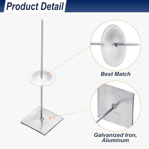 PATIKIL 100mm Self Stick Insulation Pins, 100Sets 0.95in Washers Aluminum Insulation Hangers Cap Round Washers for Foam Board Wall Floor Ceiling