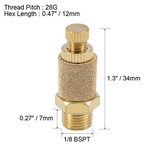 uxcell Top Adjustable Pneumatic Air Exhaust Silencer Muffler Copper 1/8 BSPT Gold Tone 2pcs