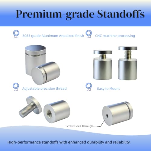 Pack of 12 Aluminum Wall Spacers, Standoff Screws, Sign Standoff Mounting Hardware Glass Standoff for Acrylic Signs (Silver, 1/2" x 1/2") 1/2" X 1/2" Silver