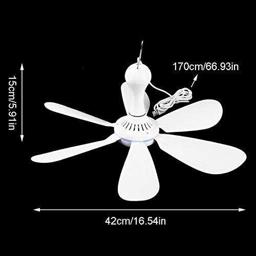 Small USB Ceiling Fan DC 5V Hanging Fans for Power Bank Indoor Outdoor RV Bed Room Desk Boat Coop Travel Tent Canopy Cubicle Little Mini Portable 6 Detachable Blades Air Cooler Circulator