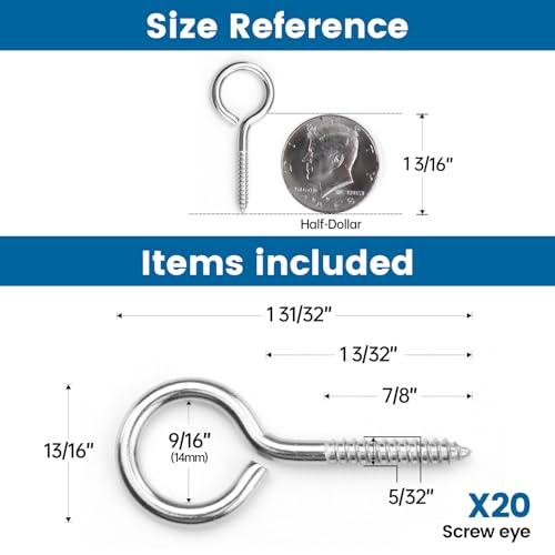 Muzata 20PCS Eye Screws 2 Inch Eye Hook Screw for Wood T316 Stainless Steel M4 Eyelet Hooks Self Tapping for Indoor Outdoor CN22 (Pack of 4) 2inch (Pack of 4) sliver 80