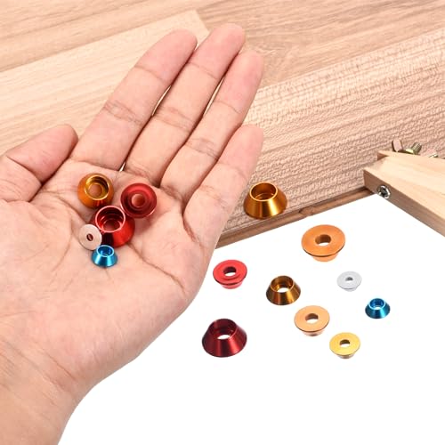 uxcell M5 Cone Cup Countersunk Washers, 50 Pcs Anodized Aluminum Gaskets Cup Head Washer Gasket, Cup Screw Counterbore Gasket for Mechanical Accessories Parts, Red
