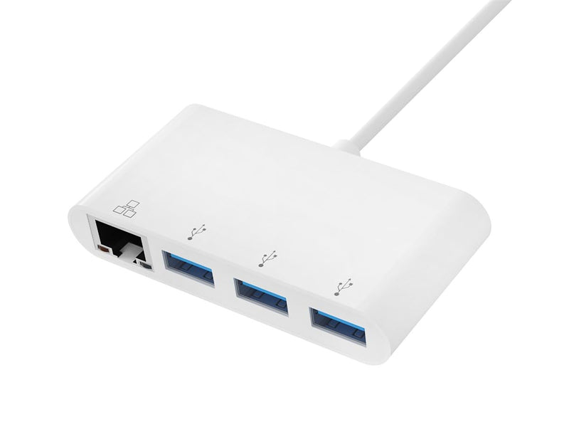 Monoprice USB-C 3-Port USB 3.0 Hub and Gigabit Ethernet Adapter - Plug-n-Play, Supports Up To 5Gbps Data Rate, Compatible with MacOS, Windows, Chrome OS, White - Select Series 1 Count (Pack of 1)