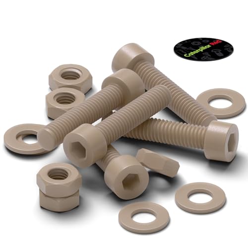5X Natural PEEK Socket Head Screws & Bolts M4 x 20mm, Nuts & Washers