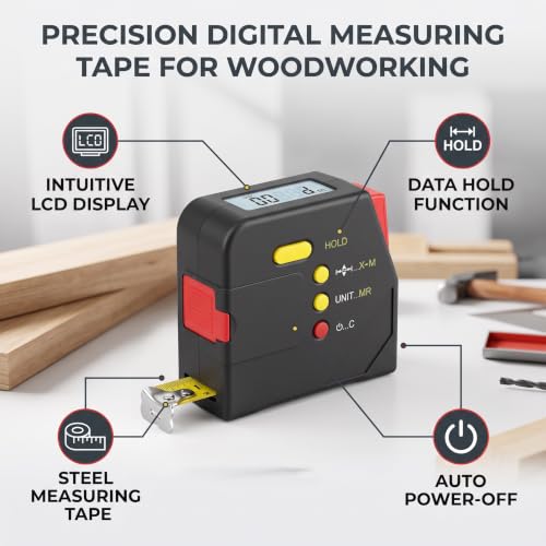 Digital Tape Measure - Electronic Measuring Tape with LCD Display, 5m (16ft) Portable Woodworking Ruler