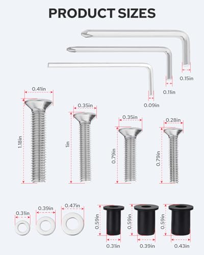 Benlari 52 Pairs Well Nut Bolts Kit, 304 Stainless Steel Countersunk Screws M4 M5 M6 TPR Rubber Expansion Nuts Brass Copper Bolts Fit for Kayak Motorcycle Marine Boat Windscreen 160 PCS