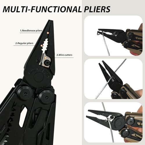 23-in-1 Multitool Pliers - Multi tool Pocket Knife with Screwdriver, Fire Starter, Saw, Whistle, Wire Stripper, Survival Gear for Hunting and Camping with Nylon Sheath (Brown) 23-in-1 Brown