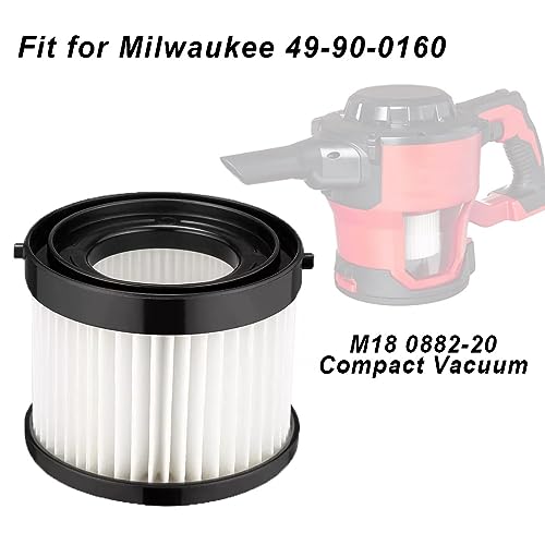 2 Pack 49-90-0160 HEPA Dry Vacuum Filter Compatible with Milwaukee 0882-20 M18, Fit for Milwaukee 49-90-1951 Compact Vacuum