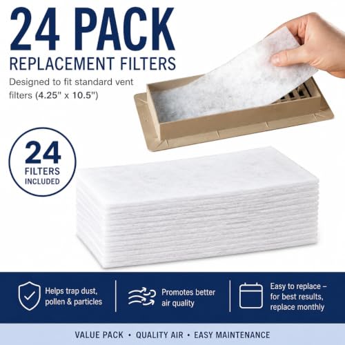CFS 4x10 Trim to Fit Vent Filters for Floor Wall Ceiling Register 24 Pack