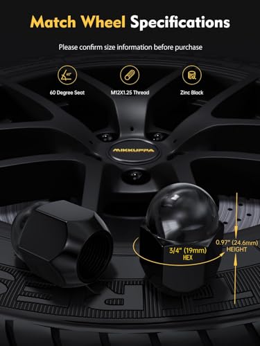 MIKKUPPA M12x1.25 Lug Nuts, Black OEM Acorn Conical Seat Dome Lug Nuts
