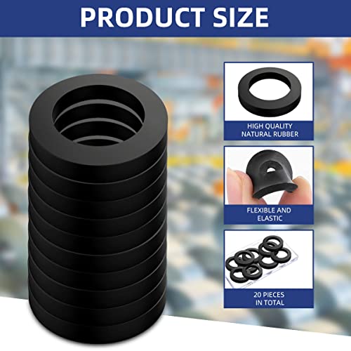 20Pcs Oil Resistant Rubber Washers 1 1/2" OD x 1" ID x 1/8" Thickness Black Neoprene Industrial Flat Rubber Spacer 20