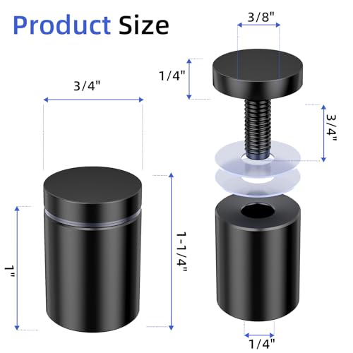 20-Pack Standoff Screws (3/4 in. Dia x 1 in. L), Stainless Steel Standoffs Black 20 Pcs 3/4" x 1"