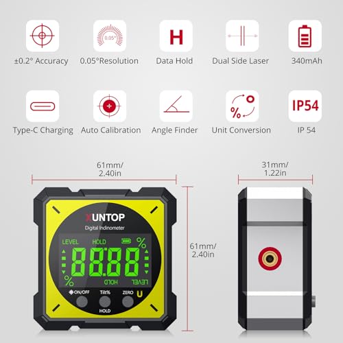 XUNTOP Digital Angle Finder with Laser (Class 2 Laser, <1mW Output)