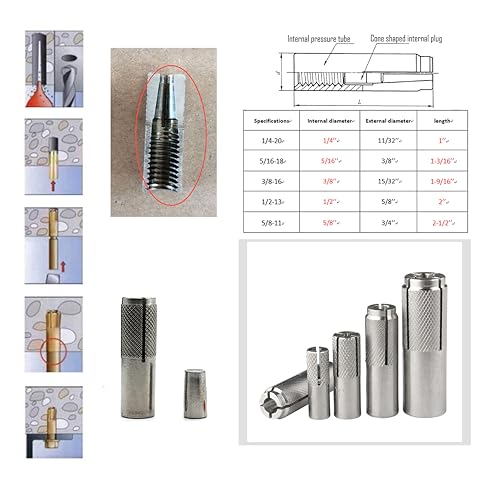 15pcs Drop in Anchors, (3/8''-16) Knurled Drop-in-Anchor for Solid Concrete, Internal Forced Expansion Screw Bolts, 304 Stainless Steel(Silver) (3/8''-16)