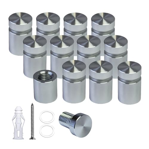 Pack of 12 Aluminum Wall Spacers, Standoff Screws, Sign Standoff Mounting Hardware Glass Standoff for Acrylic Signs (Silver, 1/2" x 1/2") 1/2" X 1/2" Silver