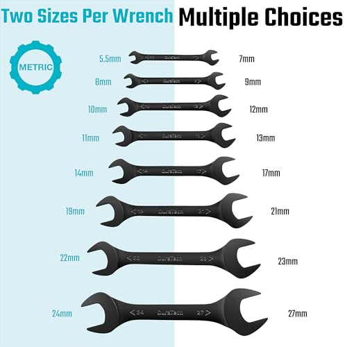 DURATECH Super-Thin Open End Wrench Set, 8-Piece, Metric Black