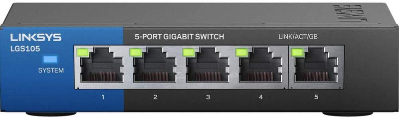 Linksys LGS105: 5-Port Business Desktop Gigabit Ethernet Unmanaged Switch, Computer Network, Wired Connection Speed up to 1,000 Mbps (Black, Blue) LGS105 - 5-Port - Unmanaged