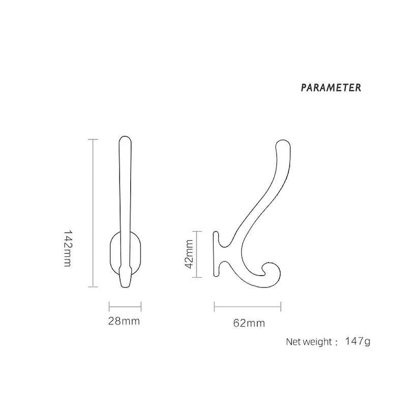 Goo-Ki Champagne Bronze Zinc Alloy Coat Hooks - Affordable Luxury Coat Hoooks Hardware for Bedroom, Kitchen, 2 Pack