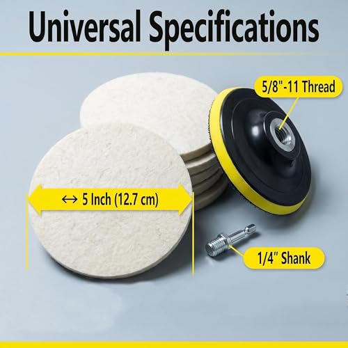 5" Felt Polishing Pads Kits, 1/4" Shank with 5/8"-11 Thread 5" Flet Pads Kits