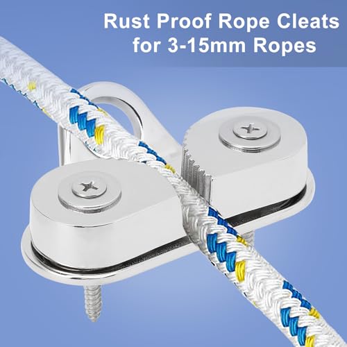 Ymiko 316 Stainless Steel Cam Cleat, Proof Rope Cleats for 5‑15mm Ropes, Boat Hardware for Sailboat Kayak Canoe Dinghy