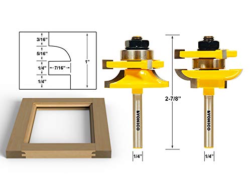 YONICO Cabinet Door Rail and Stile Router Bits Set 2 Bit Round Over 1/4-Inch Shank 12238q